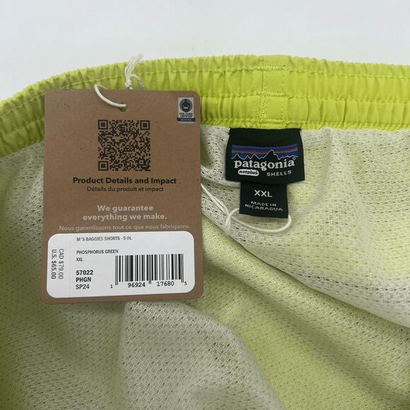 Patagonia Men’s 5” Baggies Shorts Phosphorus Green New With Tags Size XXL - Picture 3 of 4